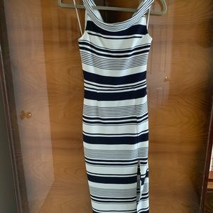 Striped off the shoulder midi dress